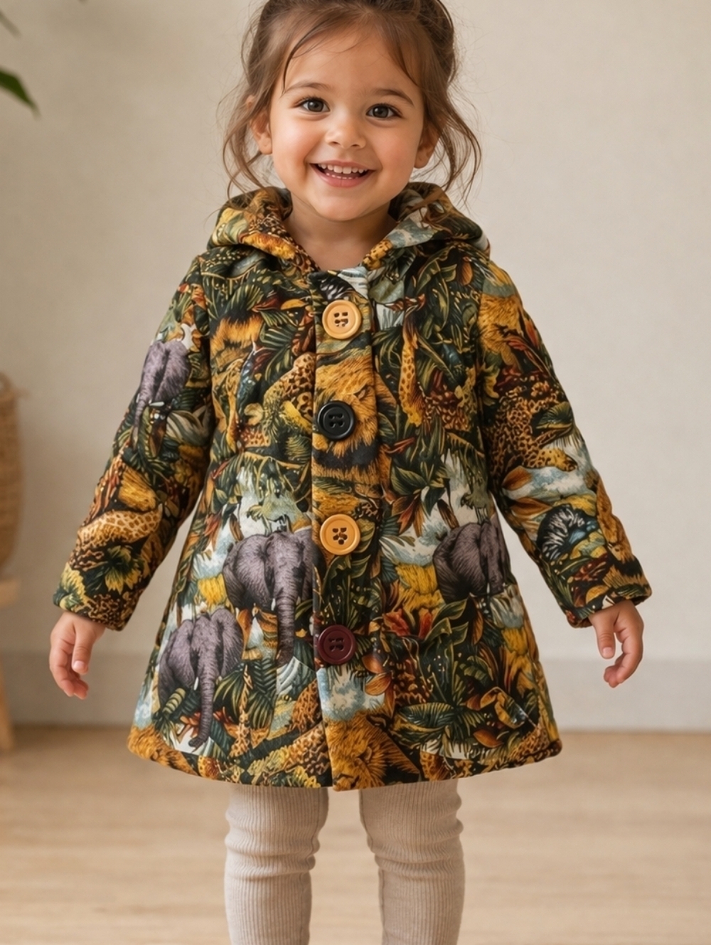 HANDMADE Jungle Safari Button Down Girls Dress